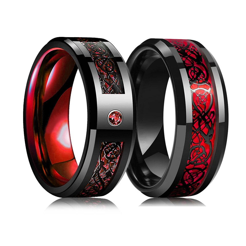 mens tungsten wedding band with red inlay and stainless steel carbon fiber 34